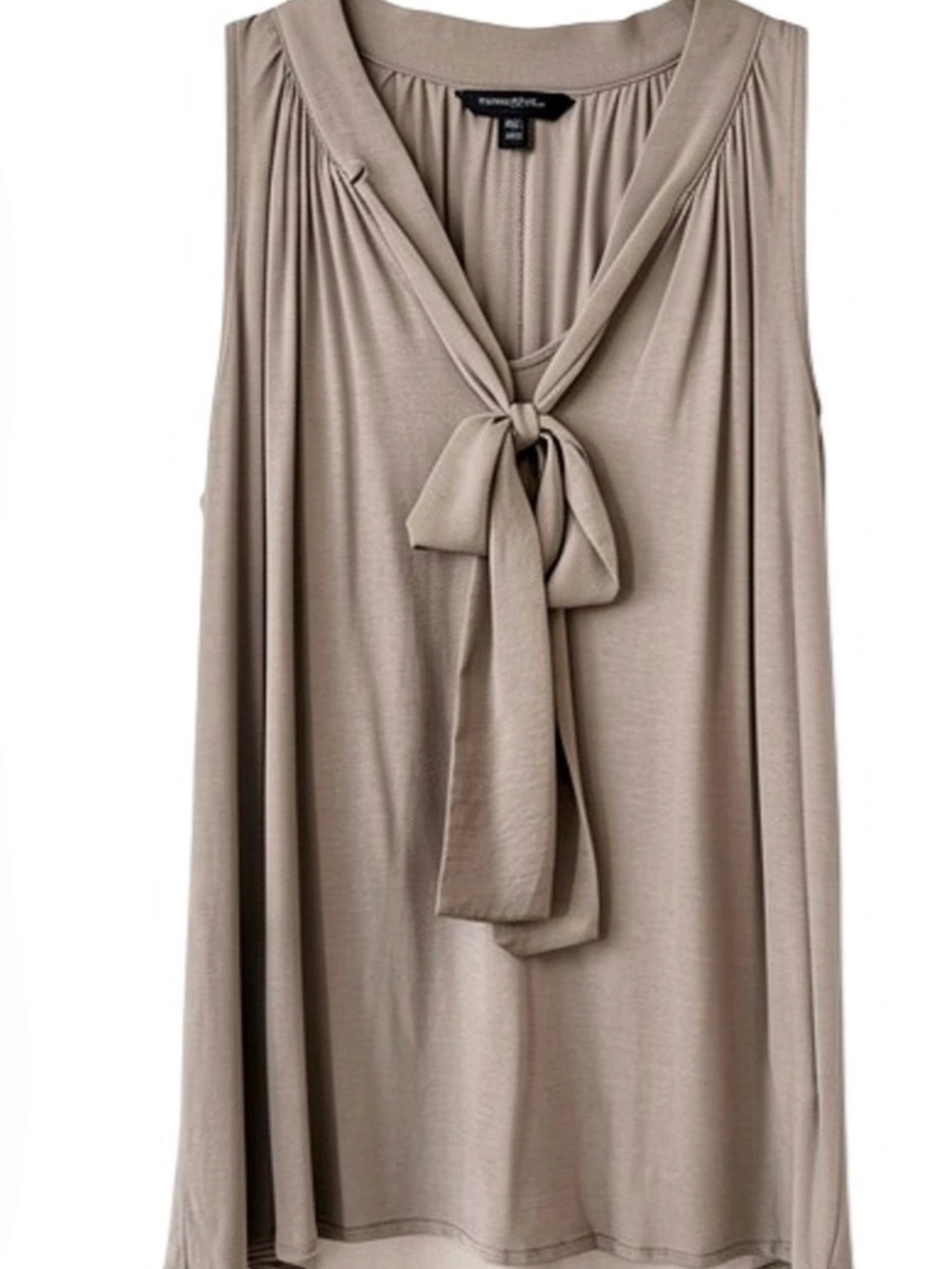 Banana Republic Satin-Stretch Tie-Neck Top Blouse Beige XS